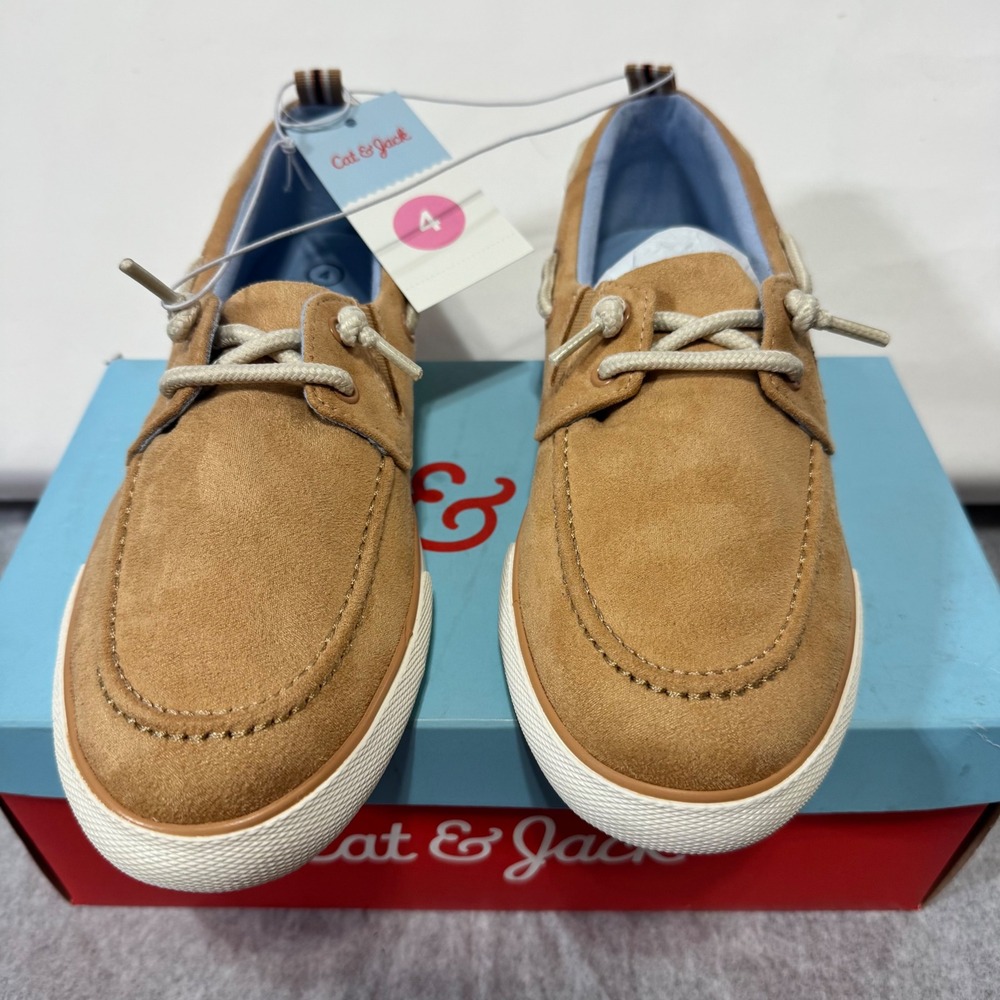 Cat & Jack Reece Sneakers Toddler Size 4 Beige Faux Suede Boat Shoes Slip On New